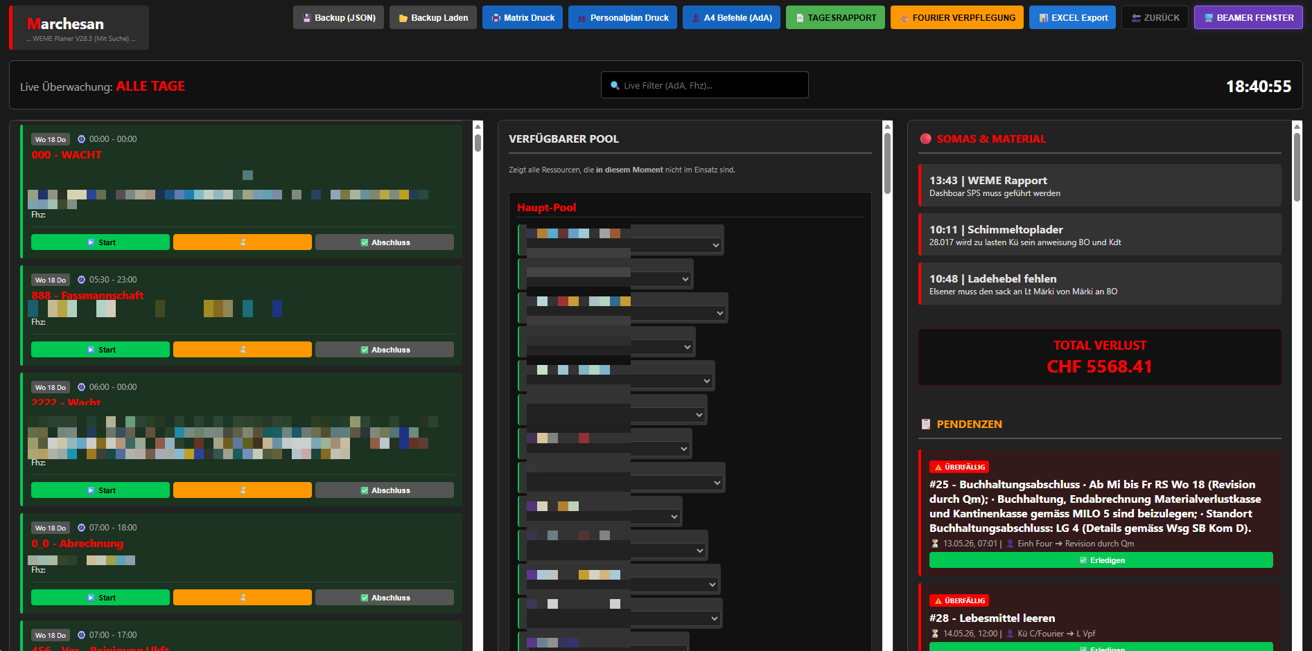 WEME Planer – Bildschirmansicht der Einsatzplanung (Screenshot 1 von 3)